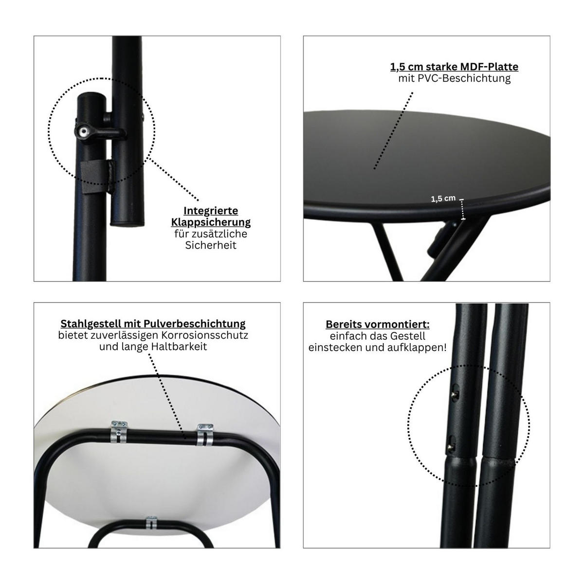 STEHTISCH mit Hussen klappbar HxØ 110x60cm MDF-Platte mit PVC-Beschichtung Schwarz - Schwarz, Metall (110/60/110cm) - CHEFGASTRO