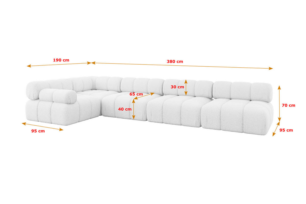 ECKSOFA modulares Sofa Mende-L3 - 380x190x70 cm Weiß Bouclé - Weiß, Holzwerkstoff/Textil (380/190cm) - ALTDECOR
