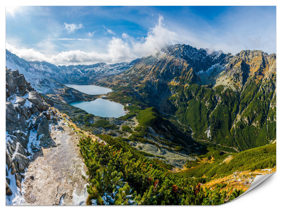 FOTOTAPETE für Wohnzimmer Tal der Fünf Polnischen Seen Gebirge 300x210 - Blau/Gelb, Papier (300/210cm) - Muralo