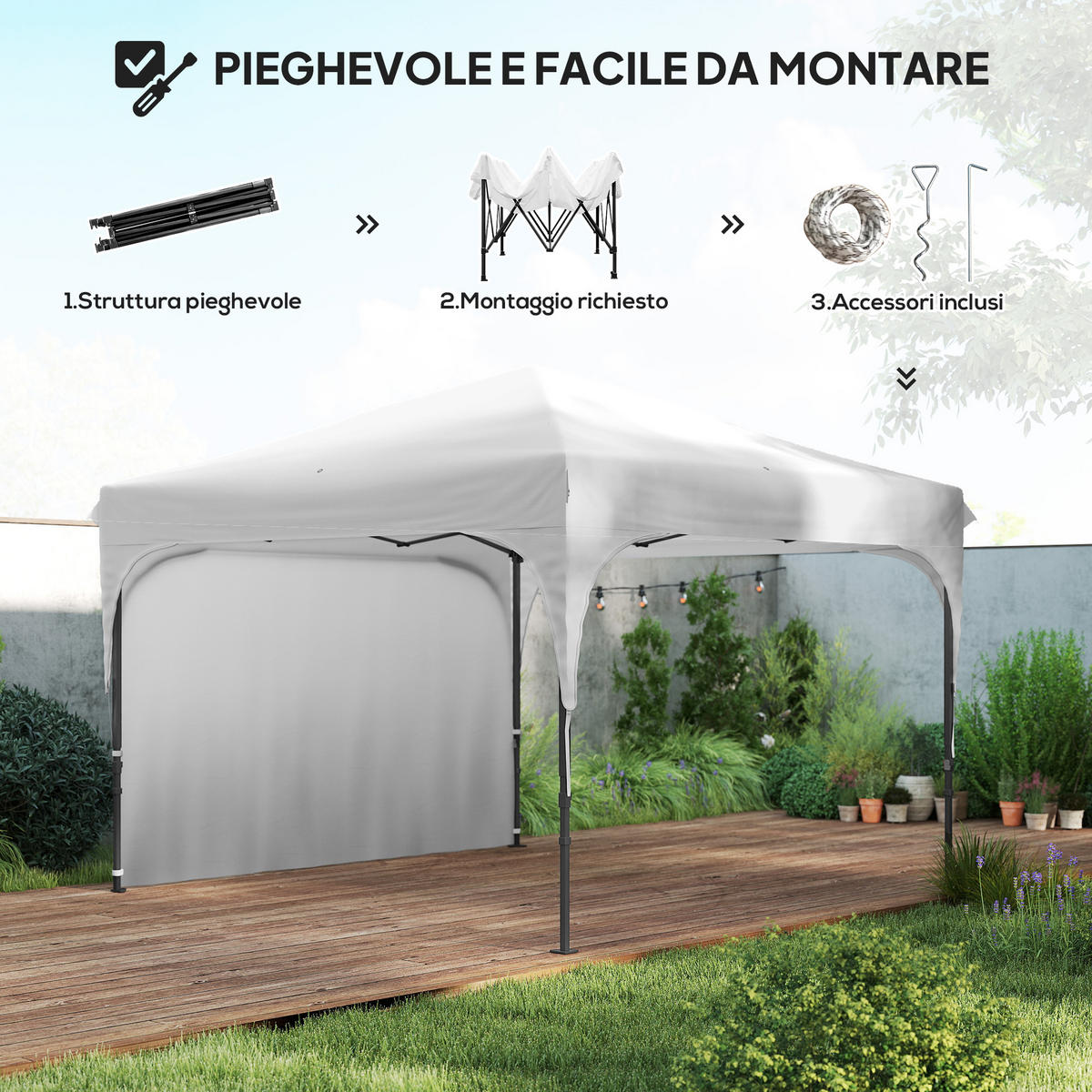 PAVILLON mit dreifach verstellbarer Höhe, 3x3m,weiß - Weiß, Metall (300/265/300cm) - Vallsero