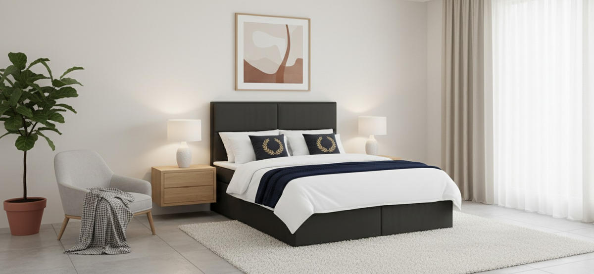 BOXSPRINGBETT AURORA mit Topper und Bettkasten, Anthrazit, 140x200 cm - Anthrazit, Textil (140/200cm) - KS Home Concept