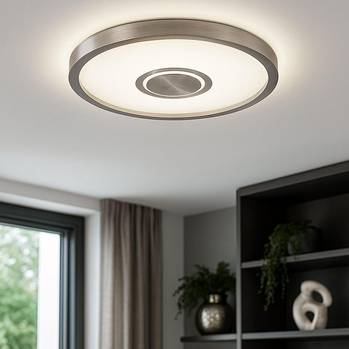 LED DECKENLEUCHTE Backlight Nickel-matt Rund - Silberfarben, Kunststoff (42.5/42.5/3.6cm) - Briloner