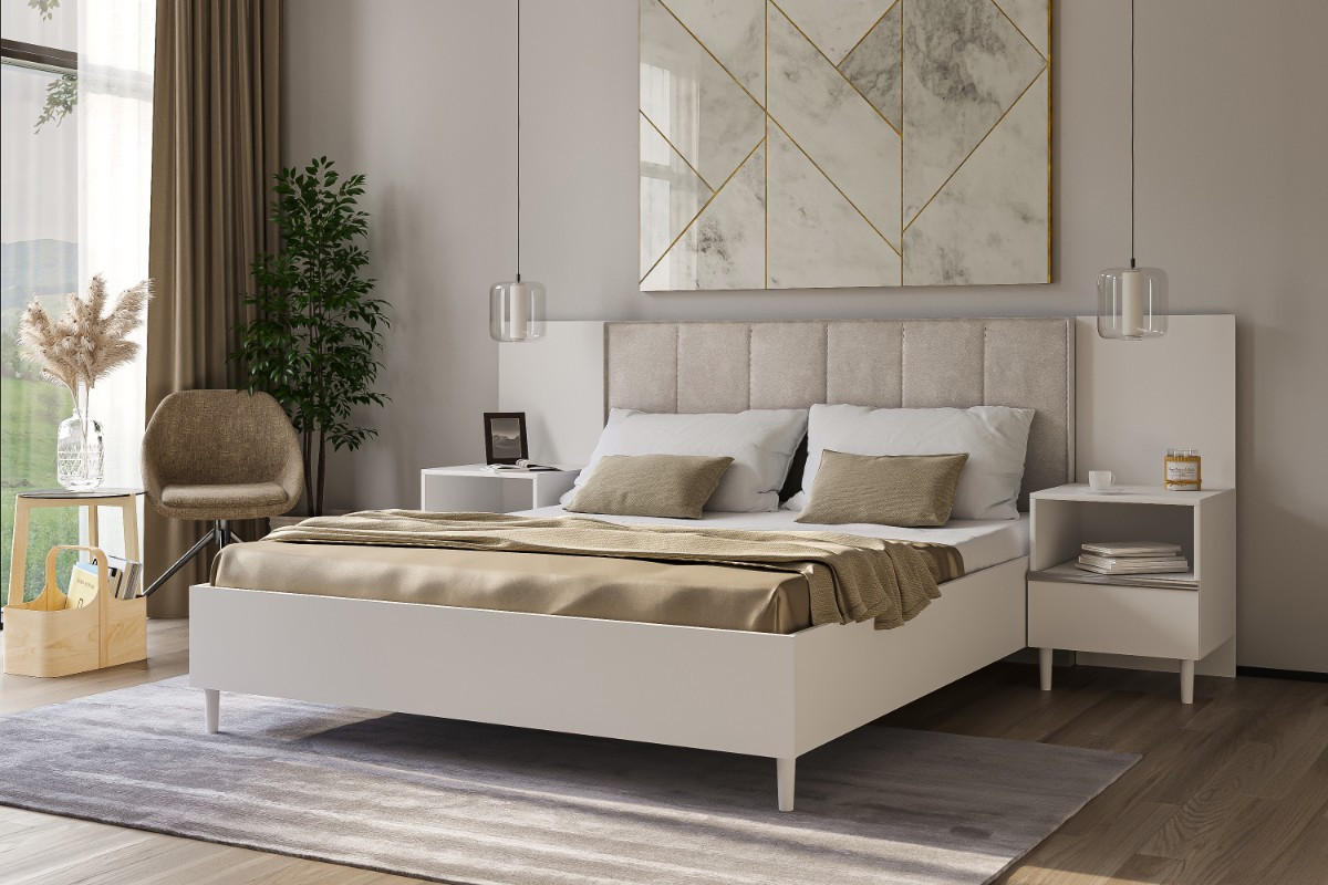 DOPPELBETT Luk II 160/200 cm ohne Matratze, Lattenrost, Bettkasten, weiß, beige - Beige/Weiß, Kunststoff (160/200cm) - Margaret Hadas24