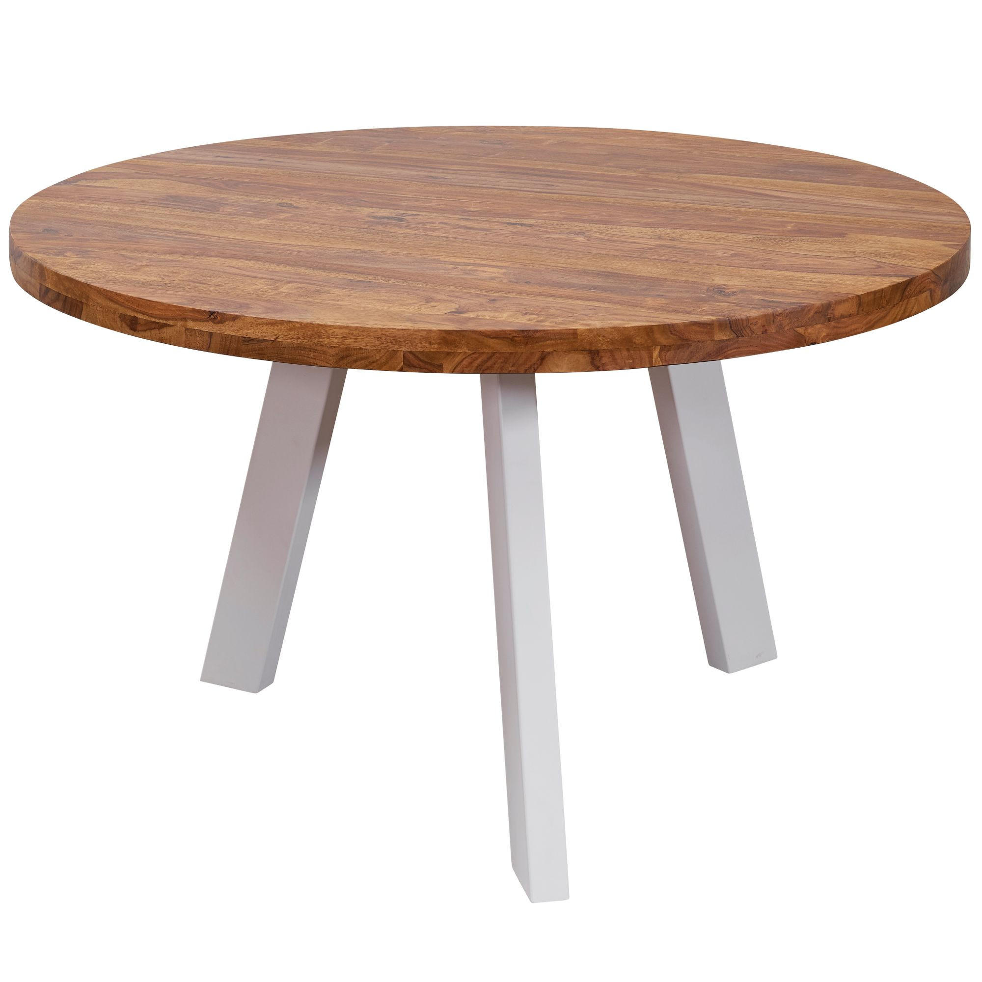 ESSZIMMERTISCH – Rund Massivholz Braun 130 cm weiße Beine - Braun/Weiß, Holz/Metall (130/130/77cm) - KADIMA DESIGN