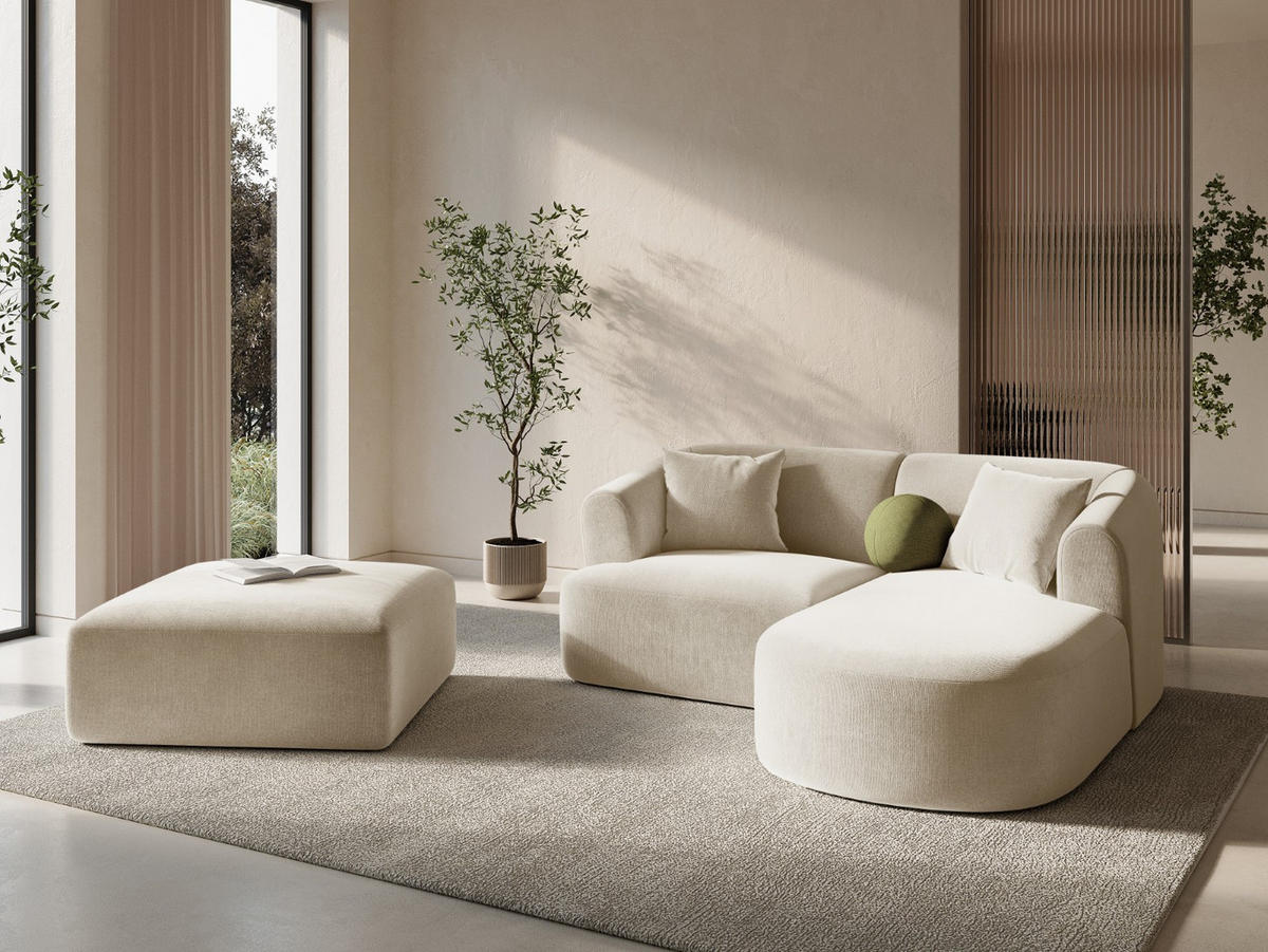 POUF Campi aus Samt leichtes beige - Creme, Textil (90/40/90cm) - Cosmopolitan Design
