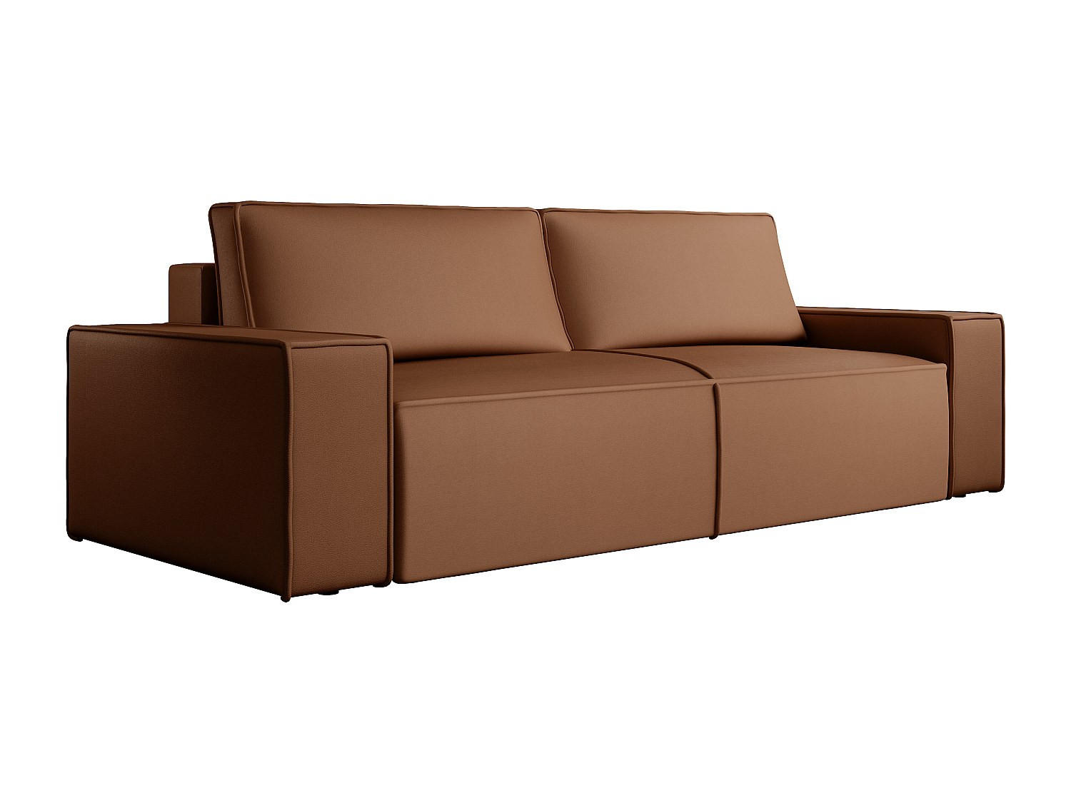SOFA mit Schlaffunktion 4-Sitzer - Stoff - Leder-Optik - Braun - AMELIA - Braun, Textil (257/85/102cm) - Vente-Unique