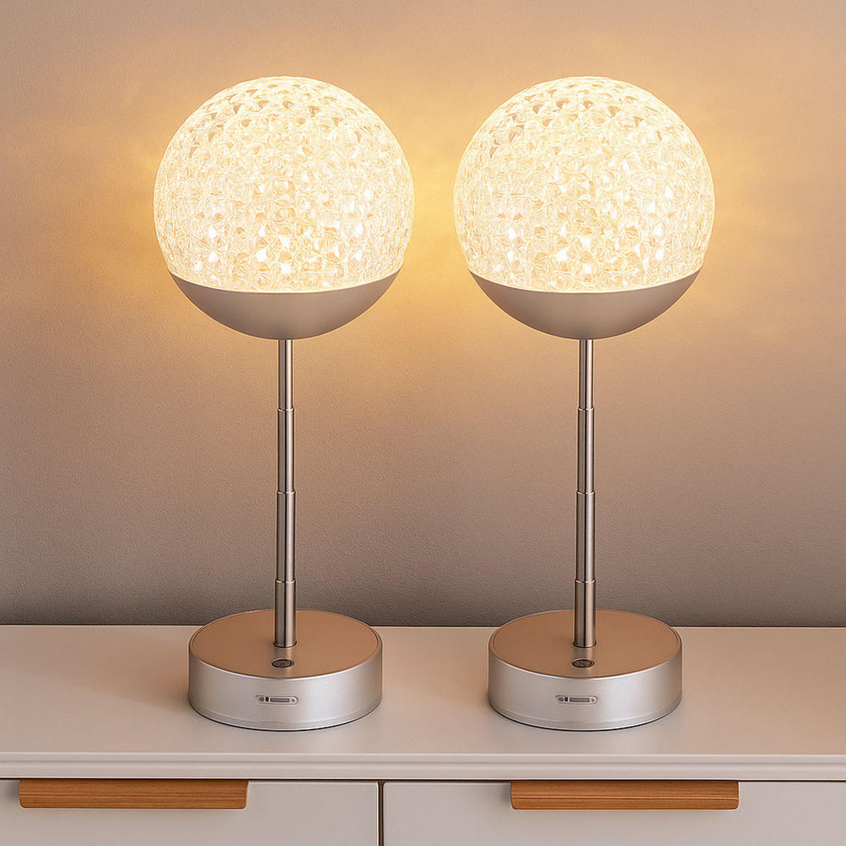 LED TISCHLEUCHTE Edelstahl Silber - Silberfarben, Metall (12/12/31.5cm) - Globo Lighting