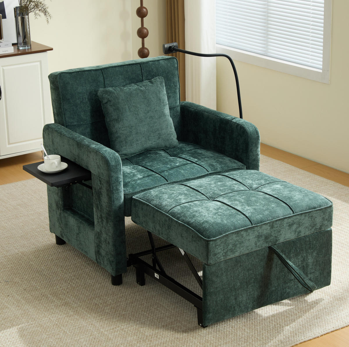SCHLAFSESSEL 167/79/83 cm grün aus Chenille mit Stauraum - Grün, Textil (79/83/167cm) - OKWISH