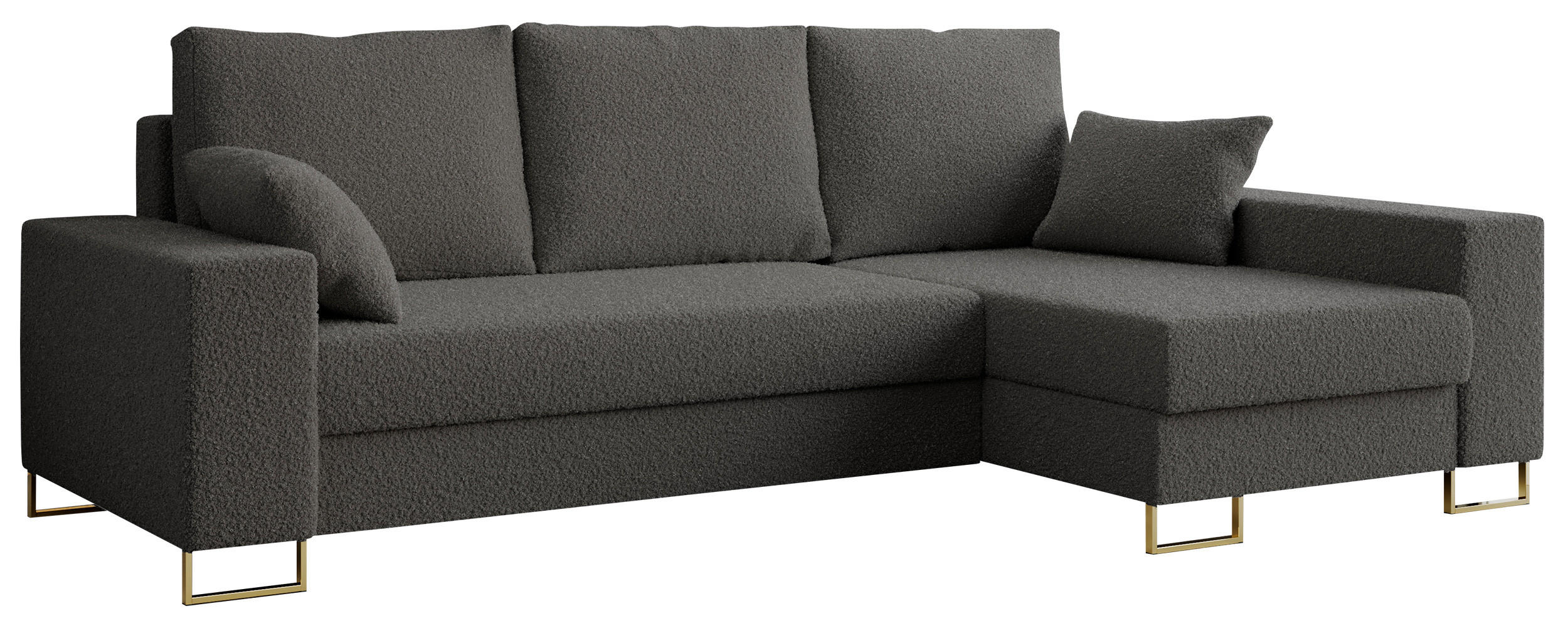 ECKSOFA Dorian Boucle Dunkelgrau - Dunkelgrau/Goldfarben, Textil/Metall (242/138cm) - MKS