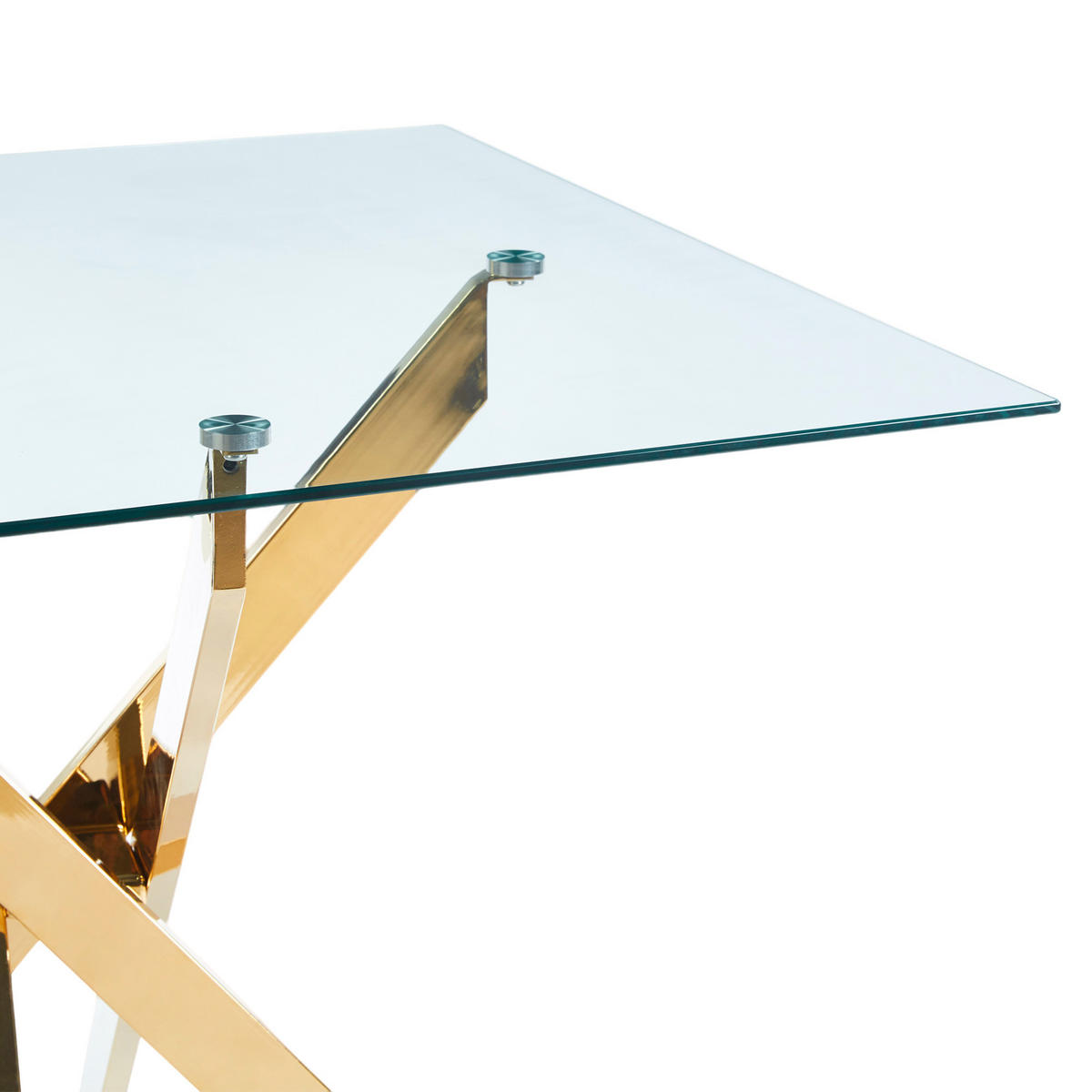 ESSTISCH 80/80/75 cm goldfarben aus Glas und Metall mit Kreuzgestell - Goldfarben, Metall (80/80/75cm) - OKWISH
