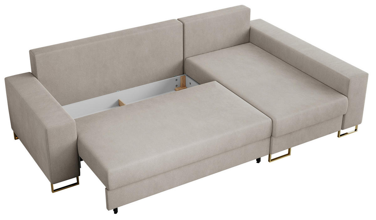 ECKSOFA Dorian Velvet Beige - Ecru/Goldfarben, Textil/Metall (242/138cm) - MKS
