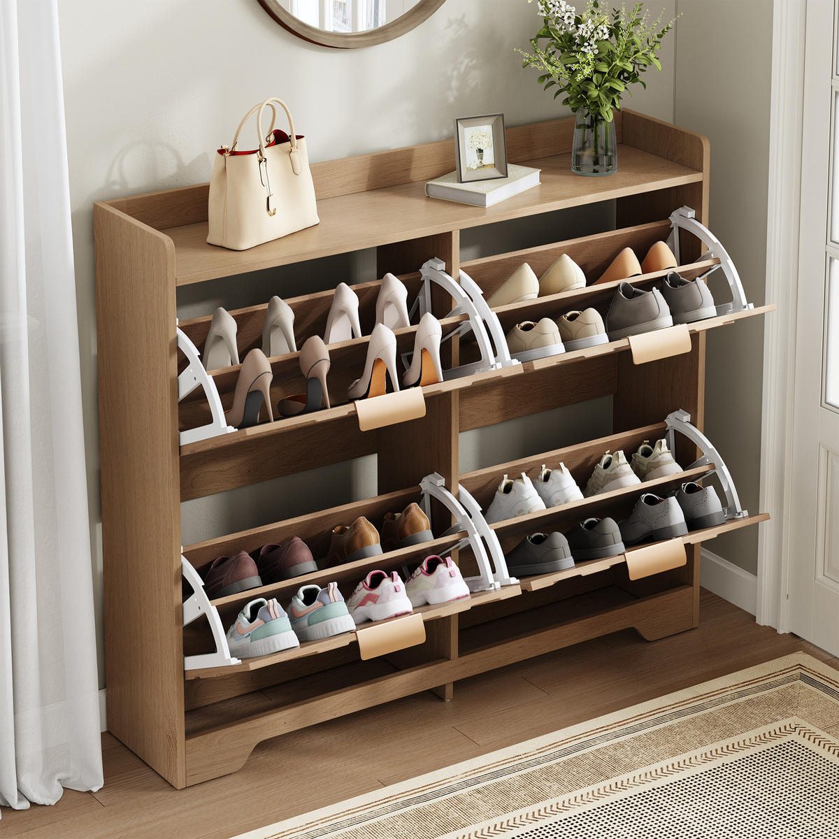 SCHUHSCHRANK aus MDF 105x24x90cm in Natur mit 4 Klappfächern - Naturfarben, Holzwerkstoff (105/90/24cm) - Modfu
