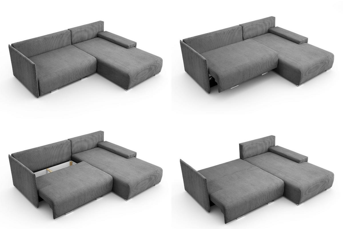 ECKSOFA Lauren L- Form 246 x 188 cm, 4 Sitzer, Bettzeugablage, Sofa, Eckcouch, Cord, rechte Seite, grau - Grau, Kunststoff (246/188cm) - Margaret Hadas24
