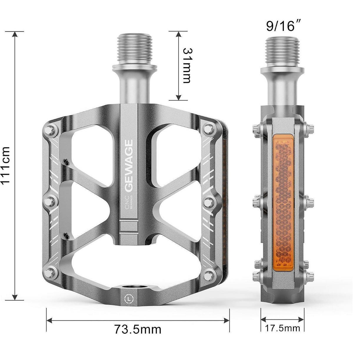 FAHRRAD Pedale 9/16 Zoll Aluminium Silber mit Reflektoren - Silberfarben, Metall (7.4/1.5/11cm)
