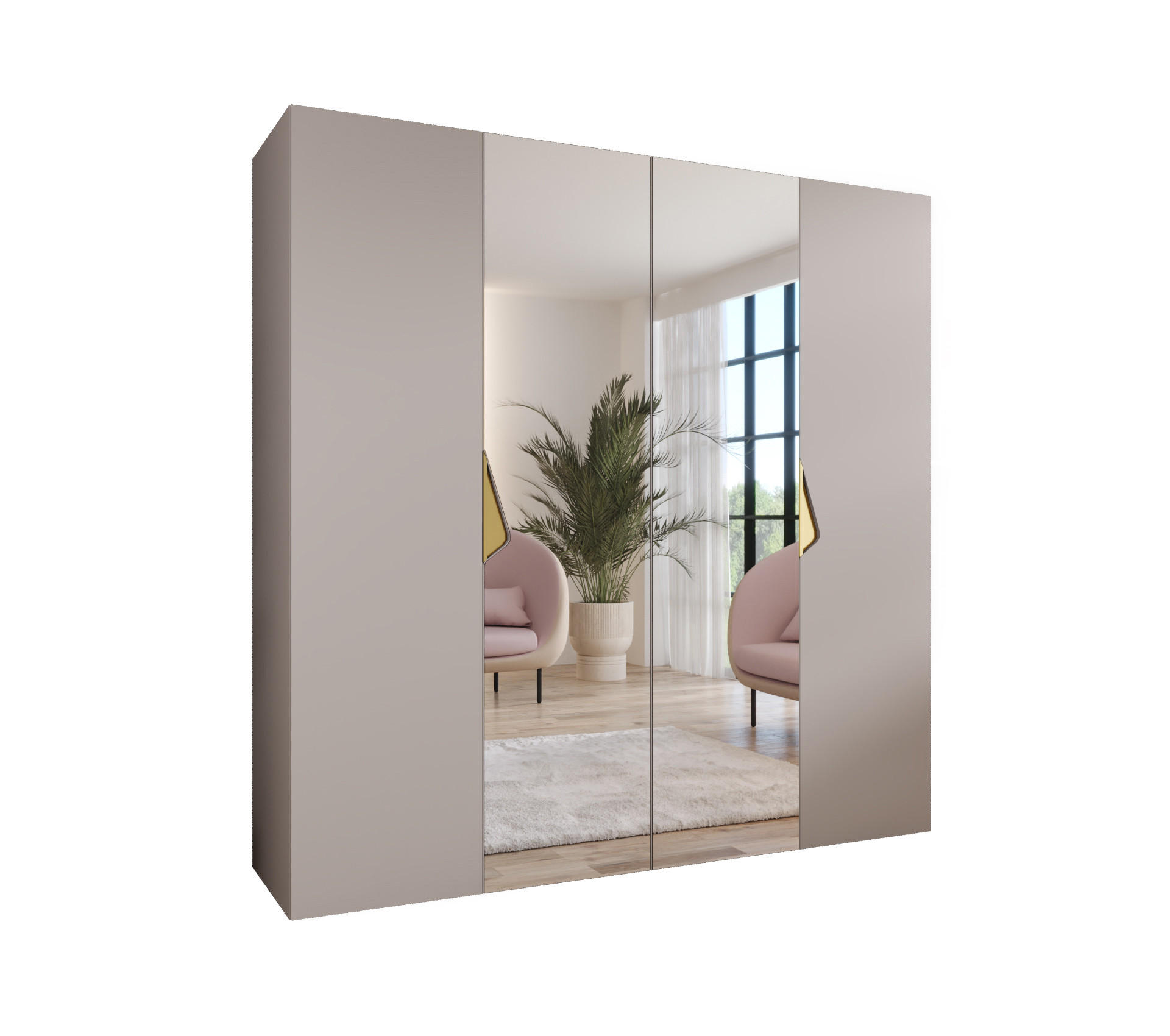 DREHTÜRENSCHRANK 202/200/52 4-türig - Beige/Goldfarben, Holz/Metall (200/202/52cm) - Abiks Möbel