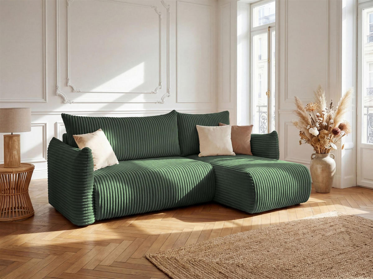 ECKSOFA Mailand Xs Mit Schlaffunktion - Grün, Holzwerkstoff/Textil (226/154cm) - Fun Möbel