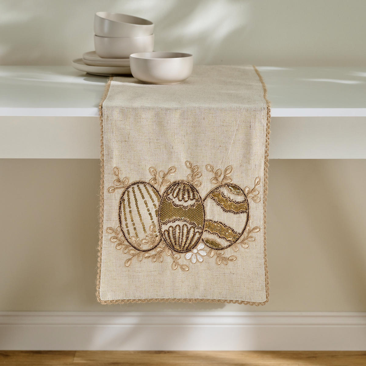 TISCHLÄUFER Oaken - Beige, Textil (180/35/1cm) - home&you