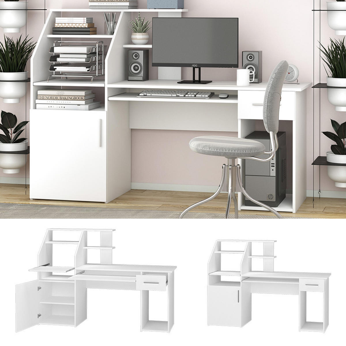 SCHREIBTISCH Edwin Weiß 166 x 50.5 cm - Weiß, Holzwerkstoff (50.5/166/117cm) - Vicco