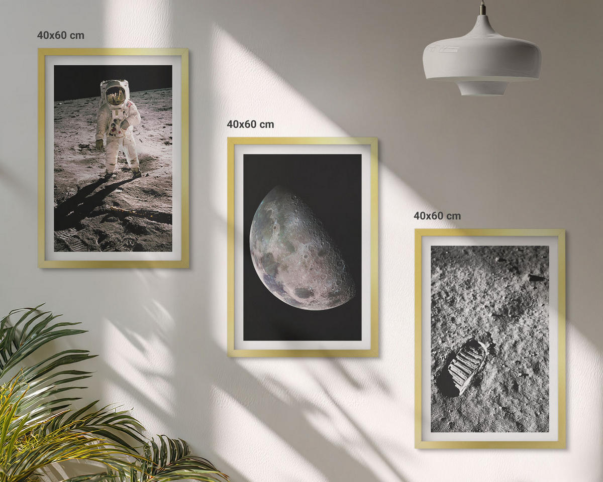 BILDER SET 3er Set - 40x60 cm Goldrahmen - Astronautenfoto vom Mond - Goldfarben, Kunststoff (40/60cm) - TULUP