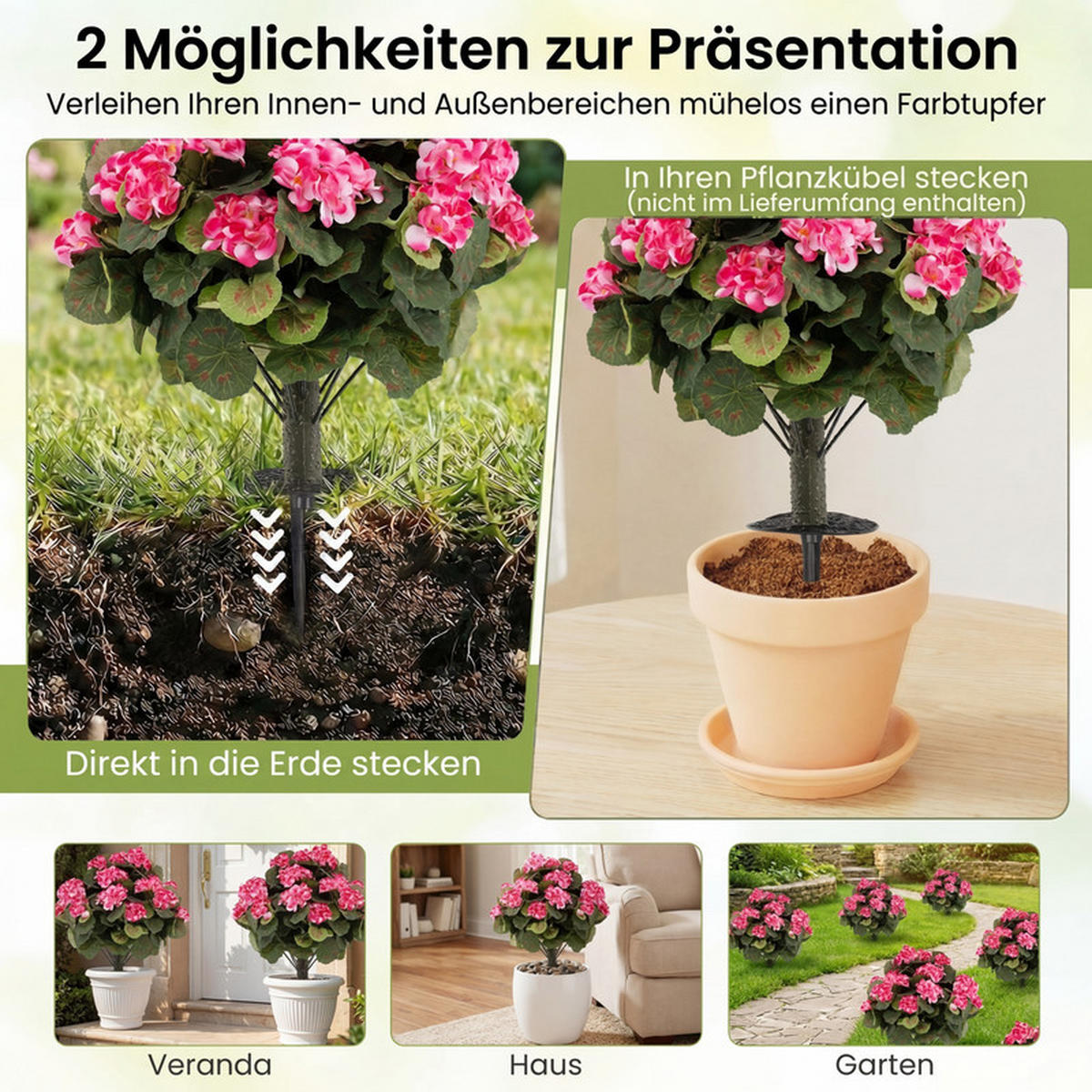 KÜNSTLICHE GERANIEN hochrealistisch rosa(2er-Set) - Pink, Kunststoff (57cm) - COSTWAY