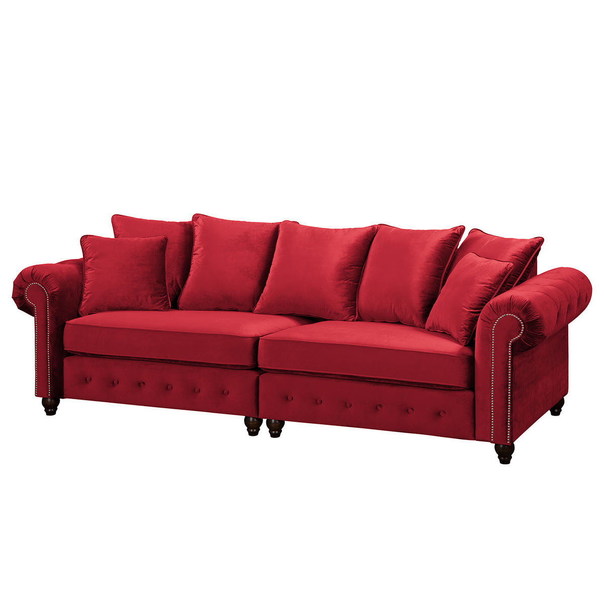 BIGSOFA - Samt - Silberfarben/Rot, Buchenholz/Textil (260/90/93cm) - home24