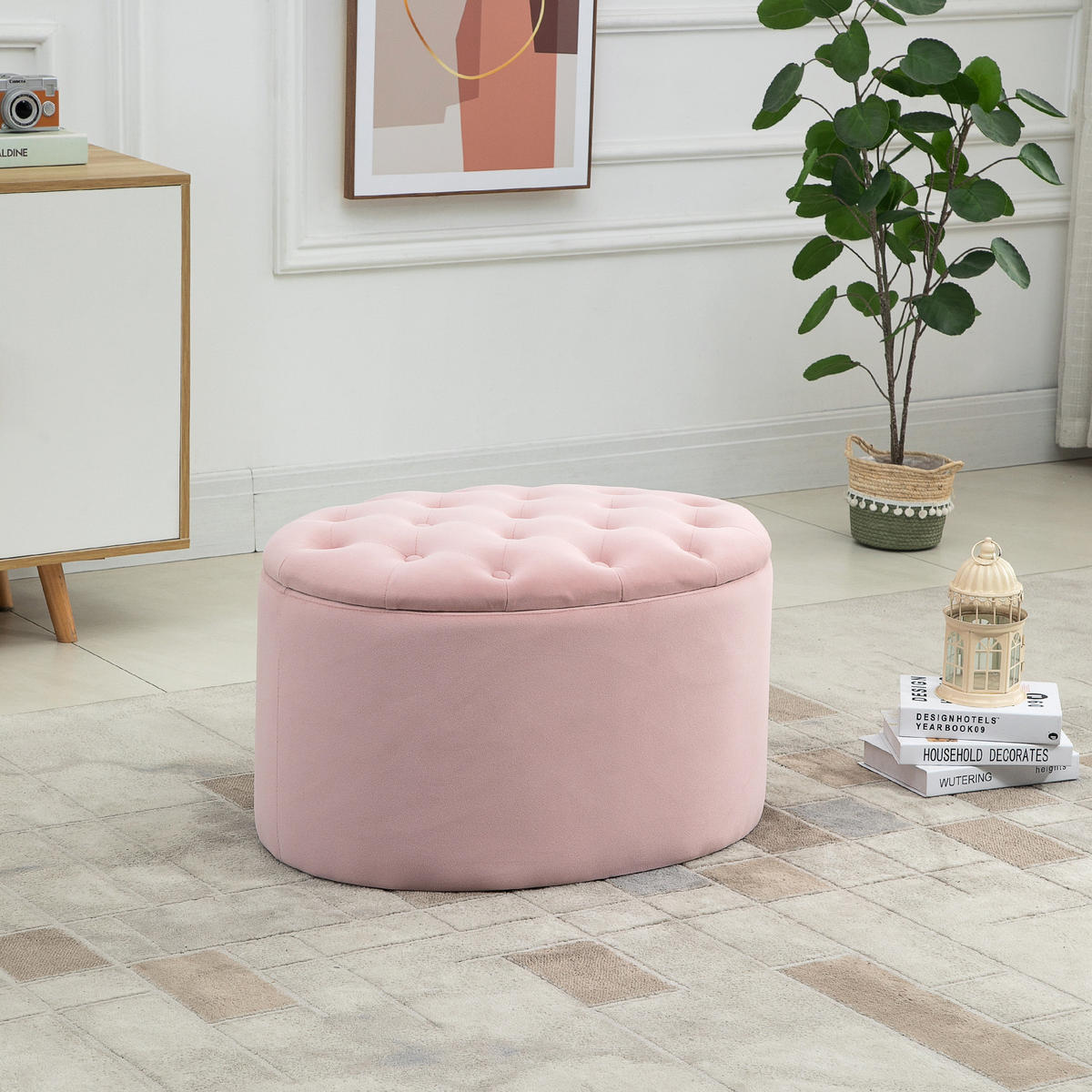 HOCKER mit Stauraum Ovale, Rosa - Rosa, Kunststoff (52/42/71cm) - HOMCOM