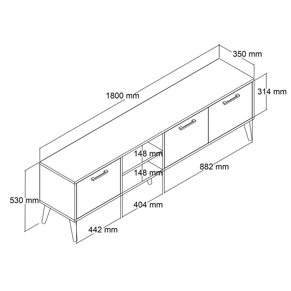 TV-MÖBEL 2 Nischen 3 Türen L180 cm - Exxen - Eichefarben, Holzwerkstoff (35/53/180cm) - Calicosy