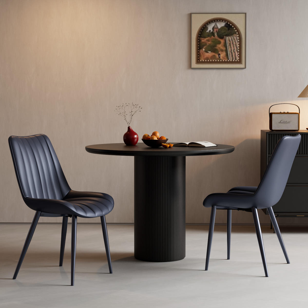 STUHL-SET 2 Stück aus Kunstleder in Modernem Stil-YZ1 - Schwarz, Textil/Metall (53/88/62.5cm) - HOMAVO
