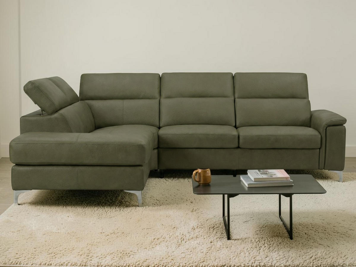 ECKSOFA Avenger Echtleder Olivgrün - Olivgrün, Leder/Metall (224/81/271cm)