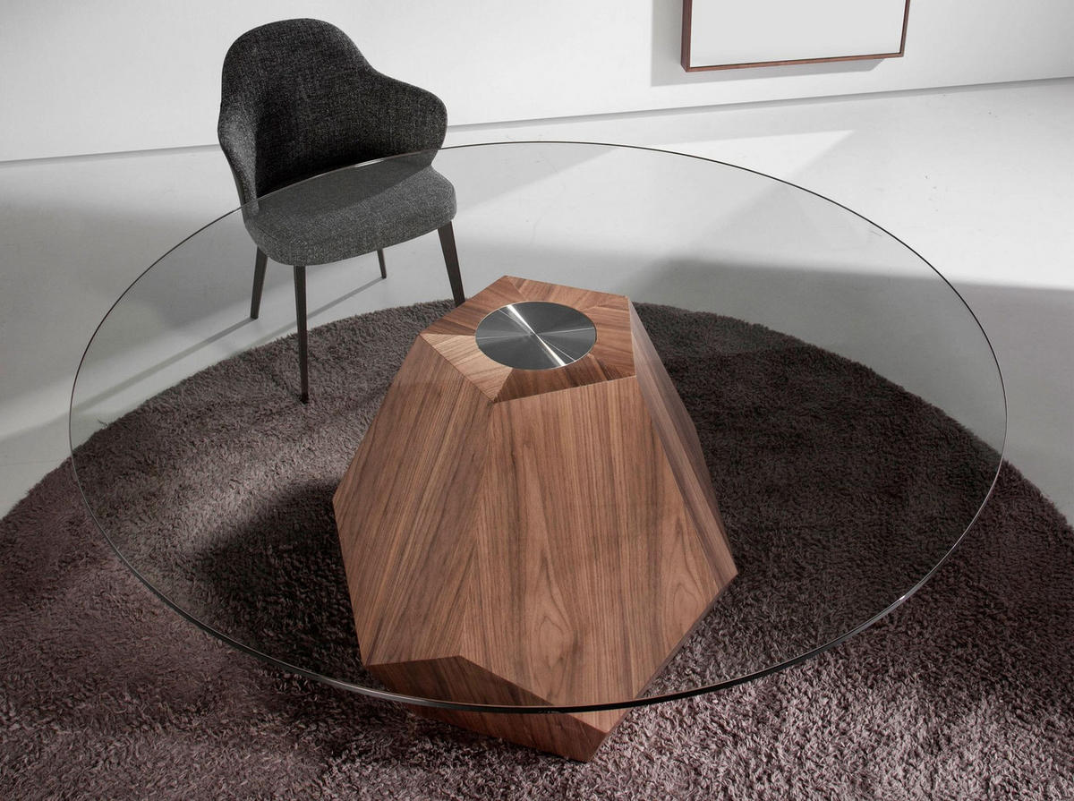 ESSTISCH Esstisch runde gehärtetes Glas aus Walnuss Ø150/75 cm - Transparent/Walnussfarben, Holz (150/150/75cm) - ANGEL CERDA