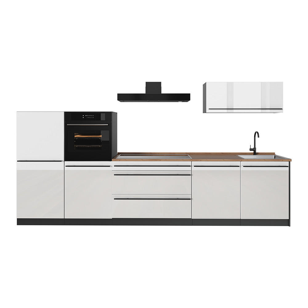 KUCHYŇSKÝ KOUT R-Line, Bílá vysoký lesk/Antracit, 340 cm pracovná doska Dub Goldkraft - antracitová/vysoce lesklá bílá, kompozitní dřevo (340/143/60cm) - Vicco
