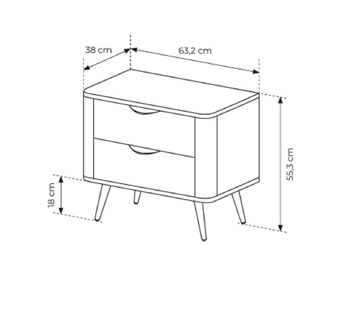 NACHTTISCH Braun 65 cm mit Schubladen Estera, Eiche Dunin - Eichefarben, Holz (63/55/38cm) - Emporius