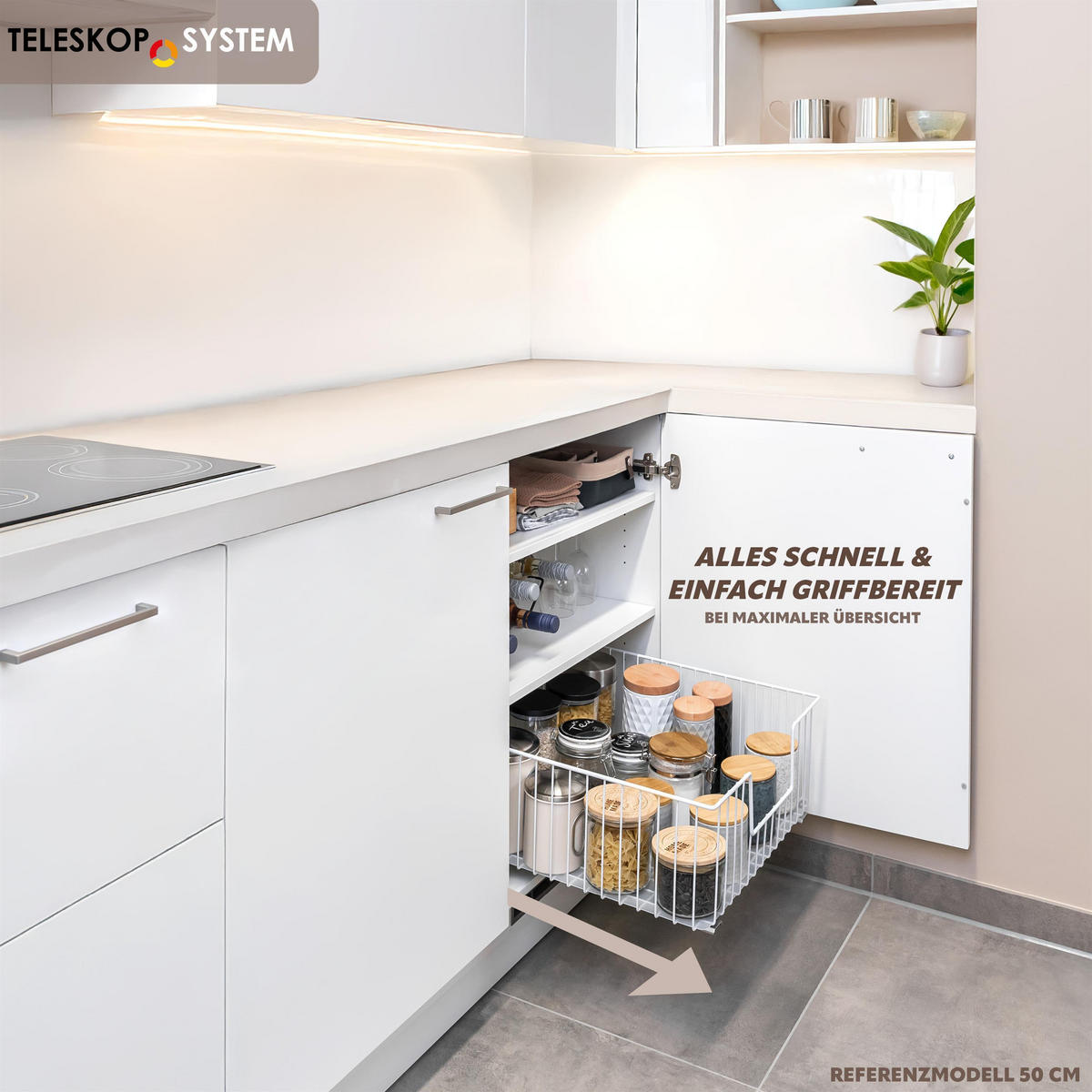 SCHRANK-KORBAUSZUG, weiß, Metall - Weiß, Metall (30/23/50.5cm) - bremermann