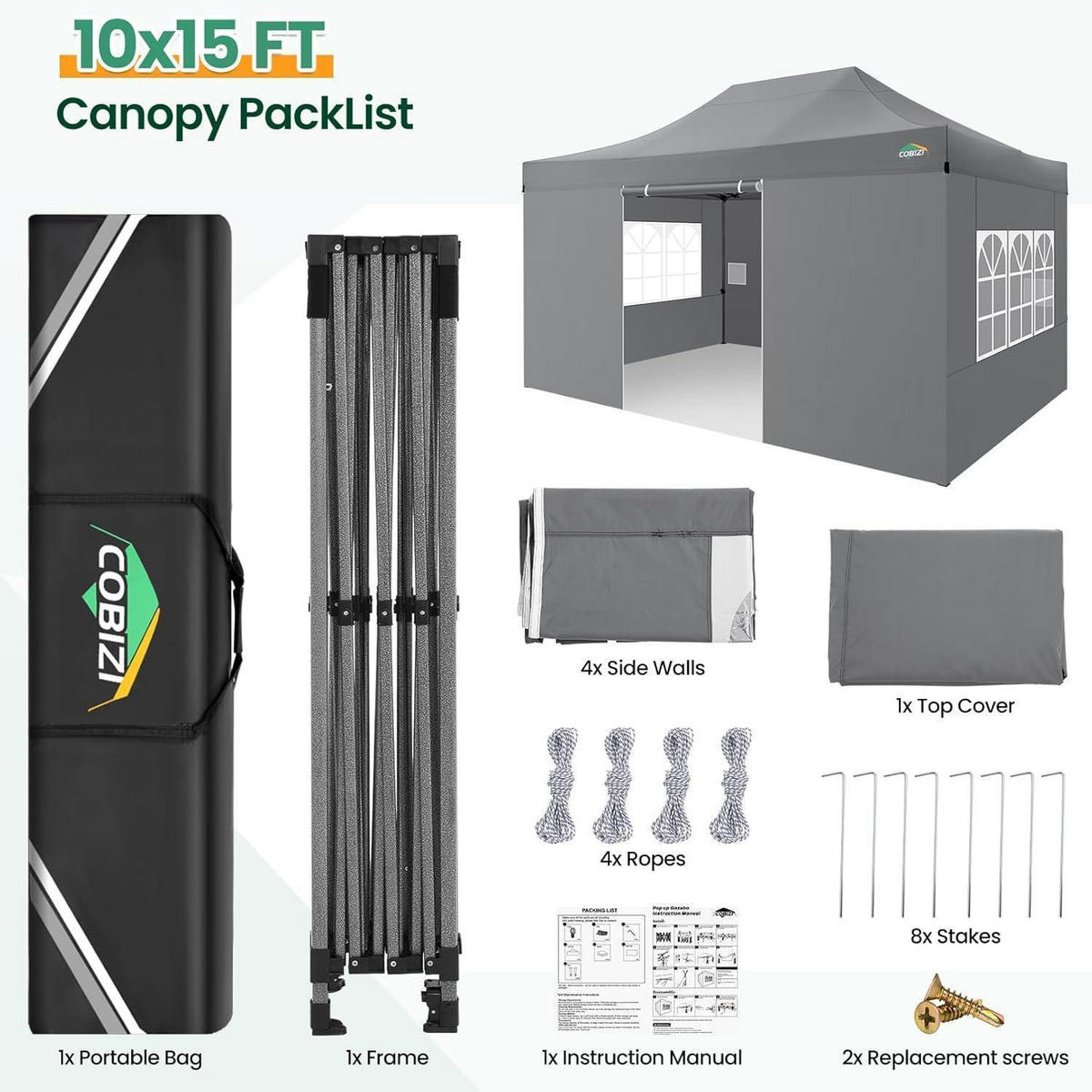 FALTPAVILLON 3x4,5m Grau mit 4 Seitenteilen Metall - Grau, Metall (300/320/450cm)