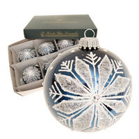 CHRISTBAUMKUGELN Schneeflocke mit Strass Blau 8cm (Glas / 6 Stk.) - Blau, Glas (8/8/8cm) - Krebs Glas Lauscha