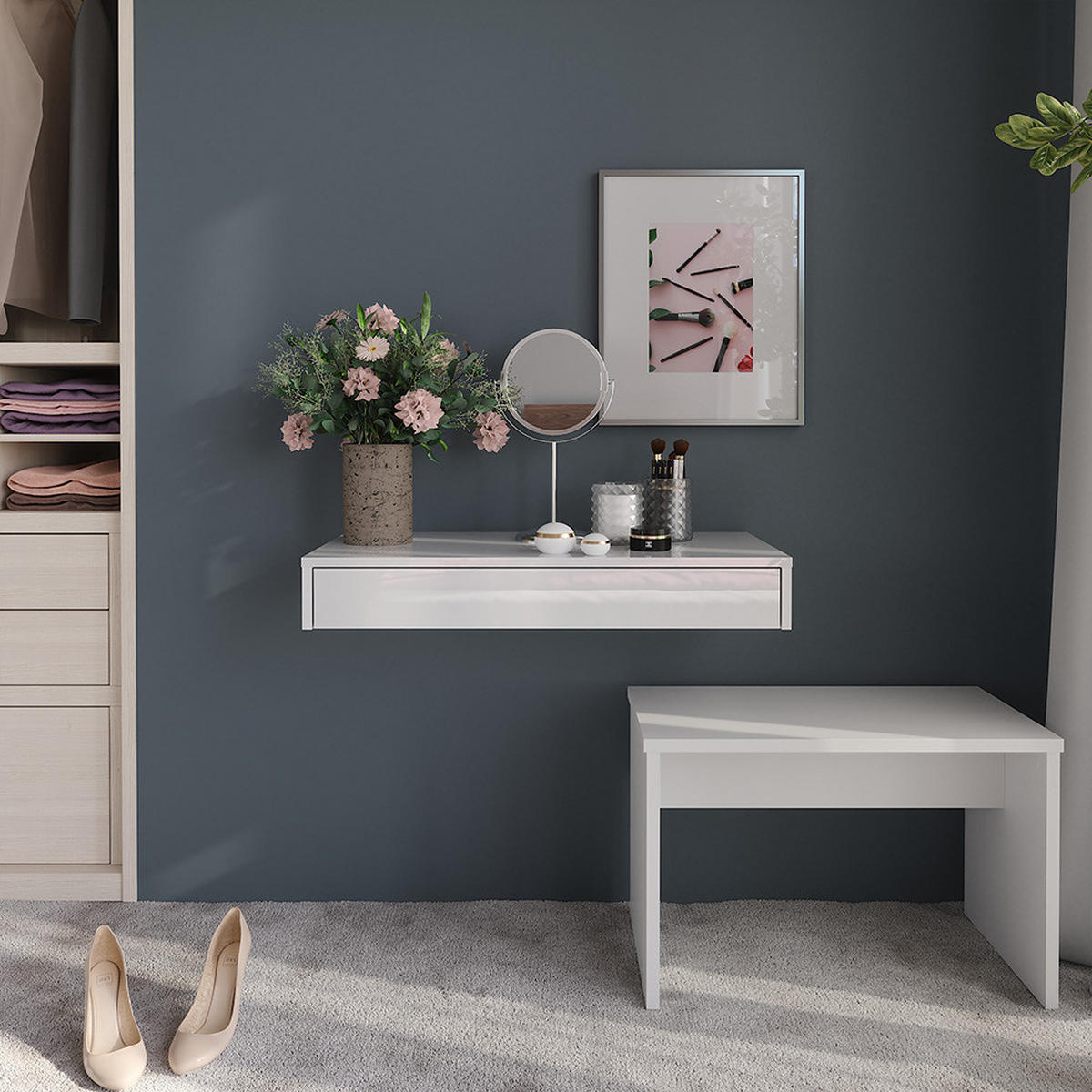 NÁSTENNÁ POLICA Sherry Biela/biela s vysokým leskom - biela s vysokým leskom, kompozitné drevo (81.4/12/40.1cm) - Vicco