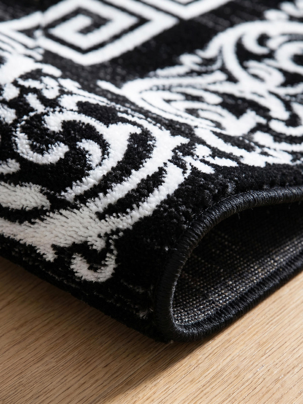 TEPPICH Kurzflor ASPEN in Schwarz, mit Mäander-Muster, 80 x 300 cm - Schwarz, Textil (80/300cm) - KADIMA DESIGN