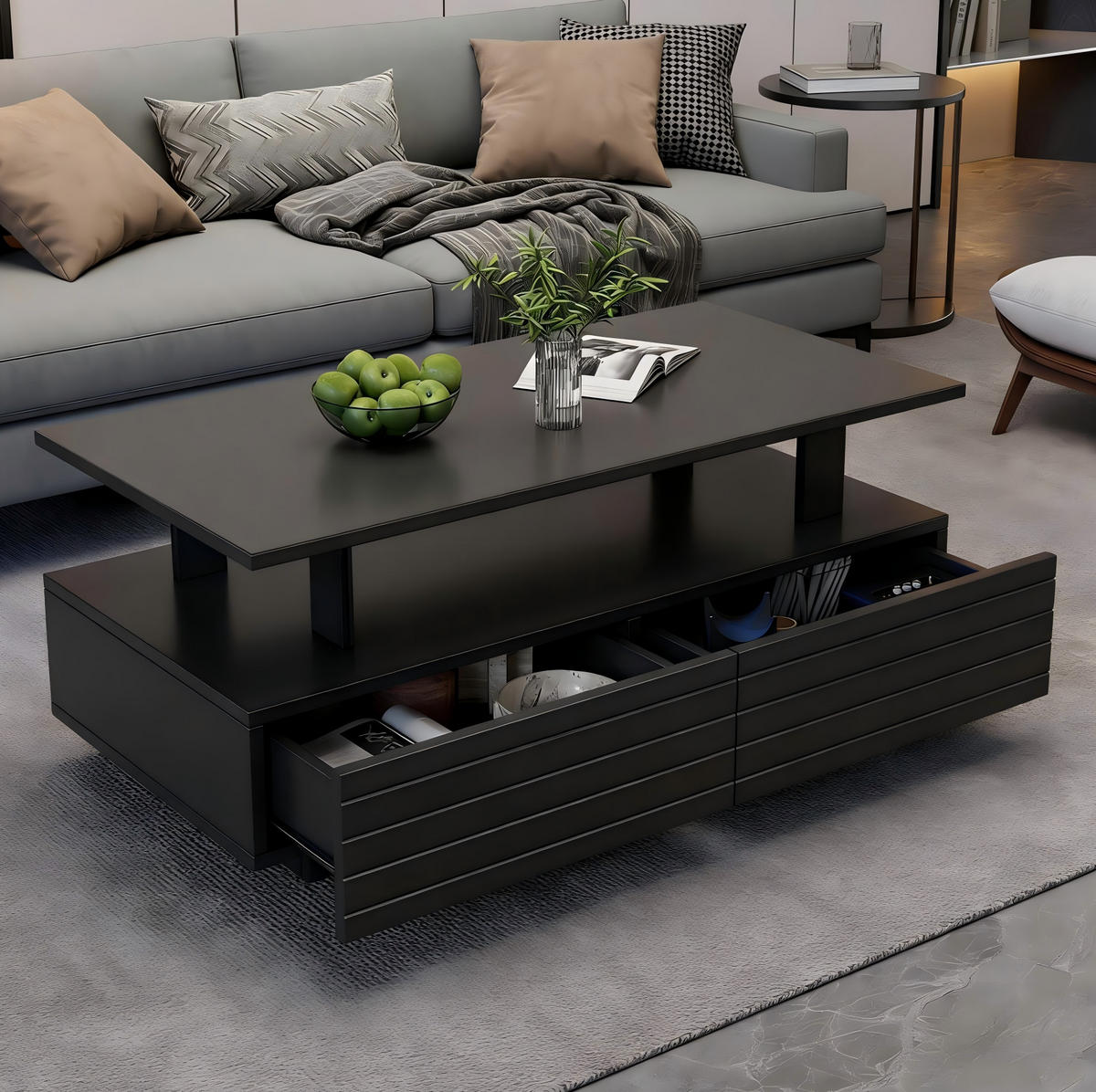 COUCHTISCH 100/50/42 cm schwarz aus Acryl mit Aufbewahrung - Schwarz, Holzwerkstoff (100/50/42cm) - OKMYHOME