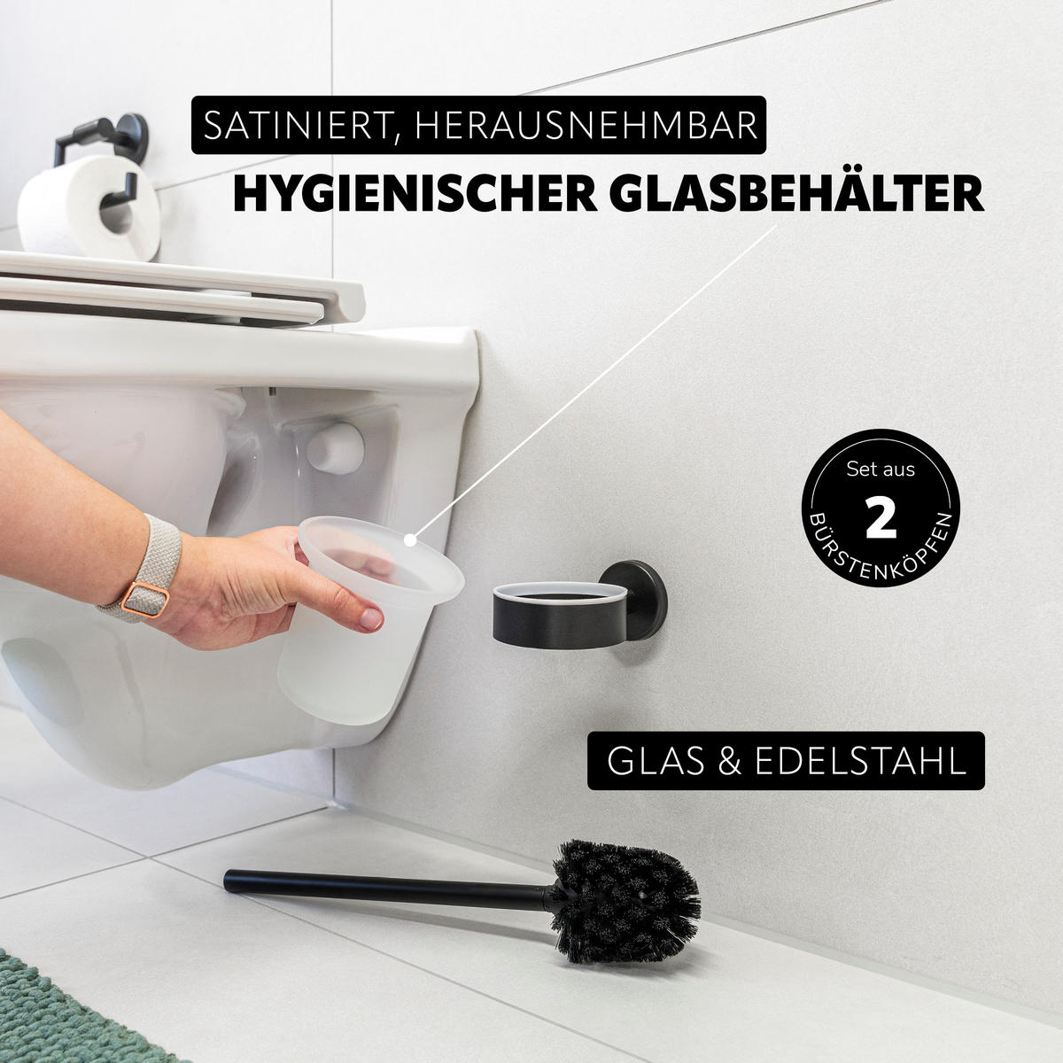 BADEZIMMER-ZUBEHÖR-SET PIAZZA BLACK 3tlg, Edelstahl, schwarz - Schwarz, Metall (14.5/35/11.5cm) - bremermann