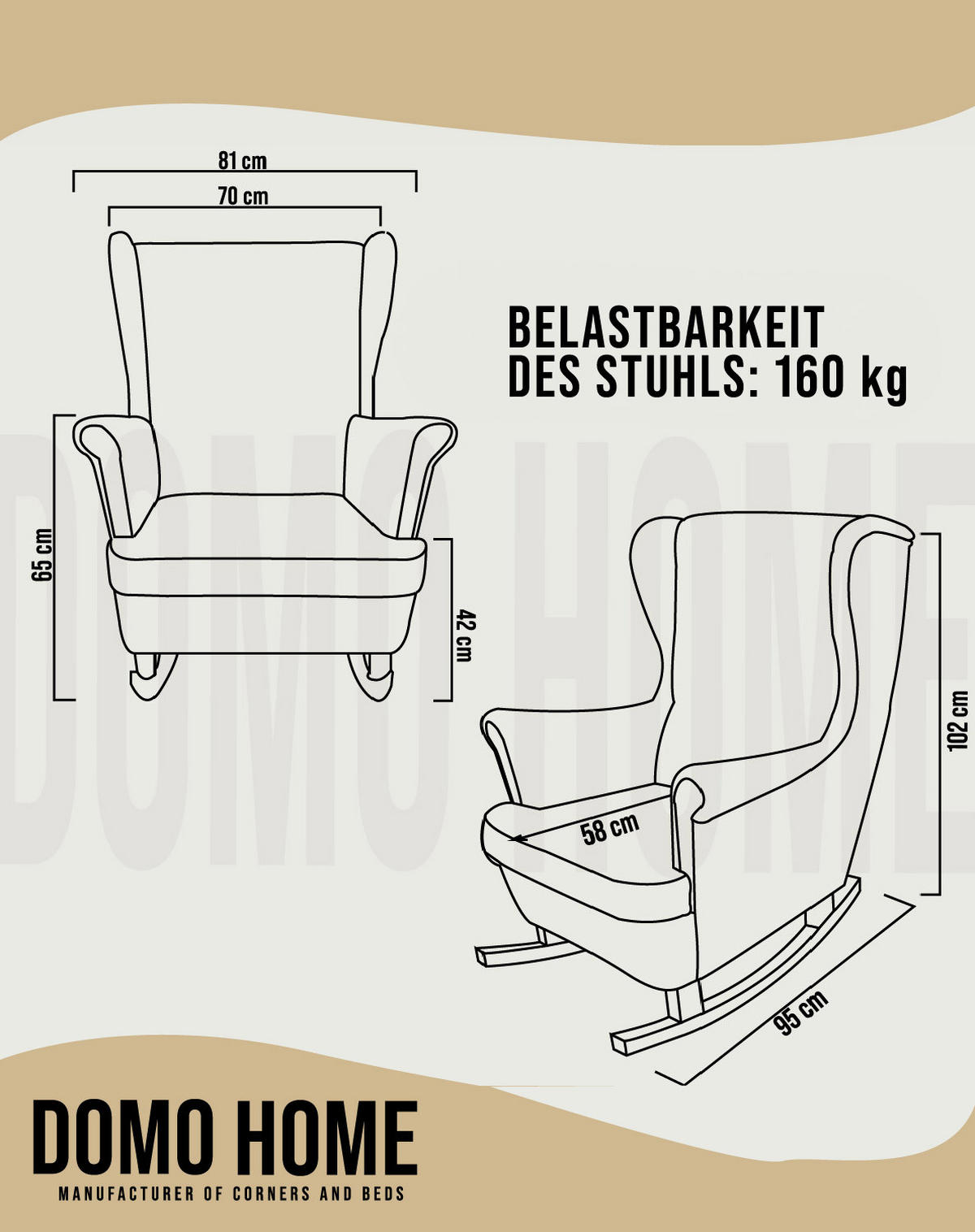 SCHAUKELSESSEL mit gepolstertem Sitz und Armlehnen, 102x81x95 cm, Beige_29804 - Braun/Eiche San Remo, Holz/Textil (81/102/95cm) - DomoHome