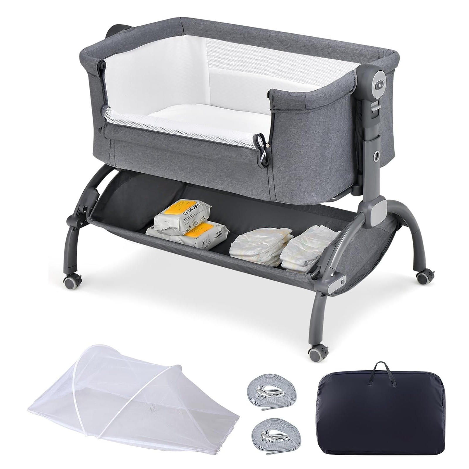BABYWIEGE mit Matratze grau - Grau, Textil - COSTWAY