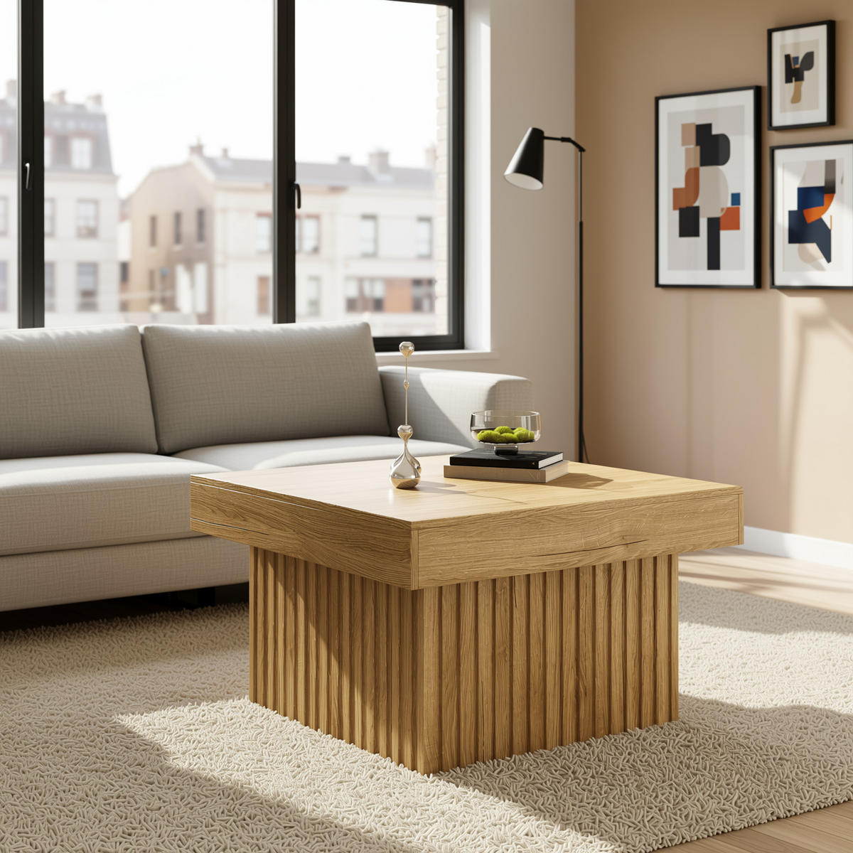 COUCHTISCH quadratisch natur mit rillen-optik & mdf-basis - Naturfarben, Holzwerkstoff (79/79/46cm) - Urban Meuble