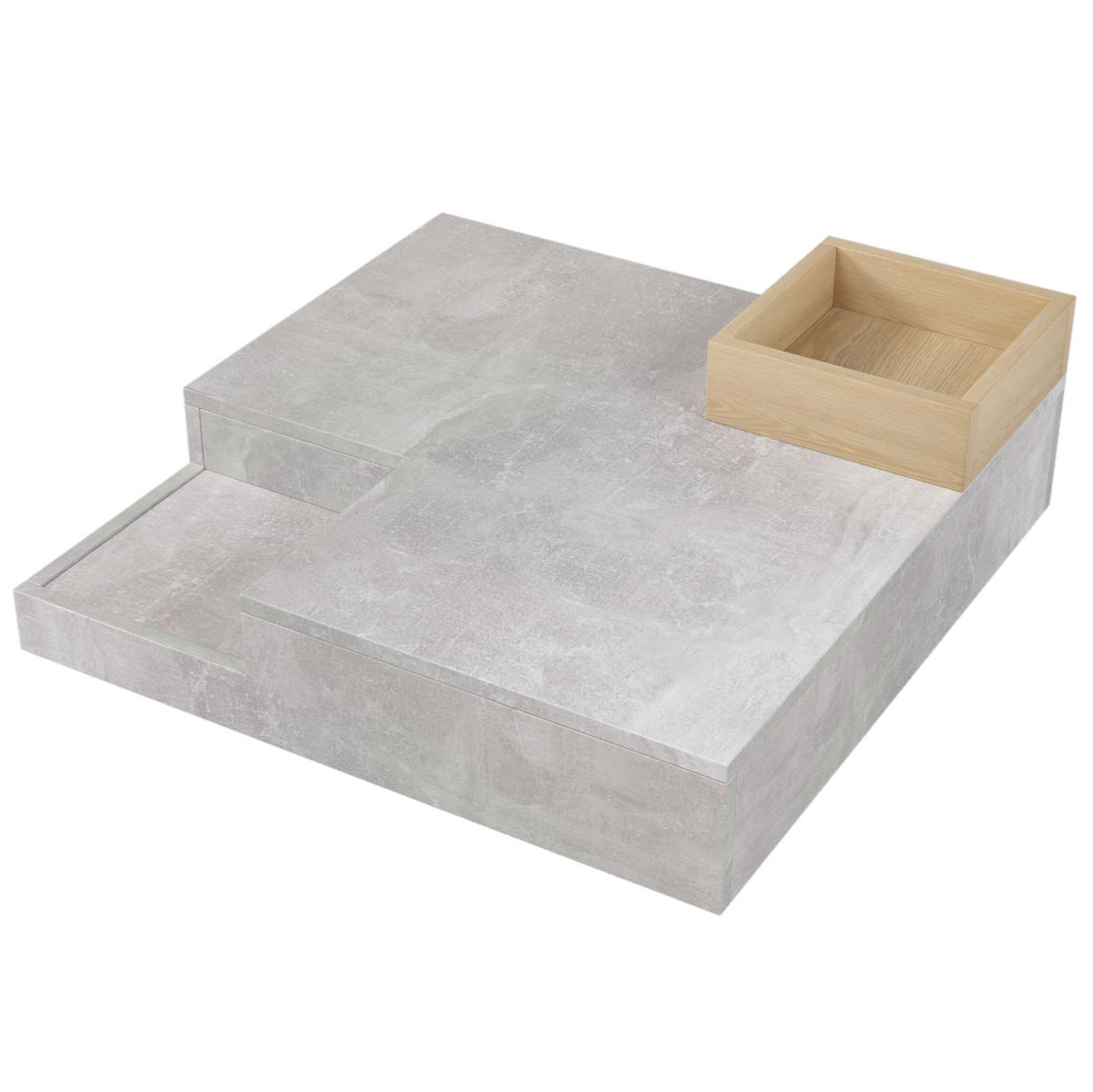 COUCHTISCH 72/72/30 cm in Betongrau mit herausnehmbarer Aufbewahrungsbox - Grau, Holzwerkstoff (72/72/30cm) - Flora Grace