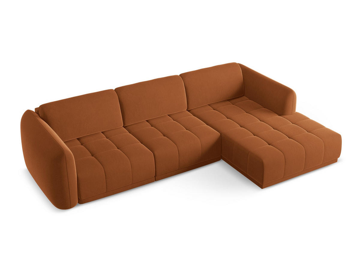 ECKSOFA Rechts Samt Stoff Orange - Terra cotta/Schwarz, Kunststoff/Textil (290/170cm) - Makamii