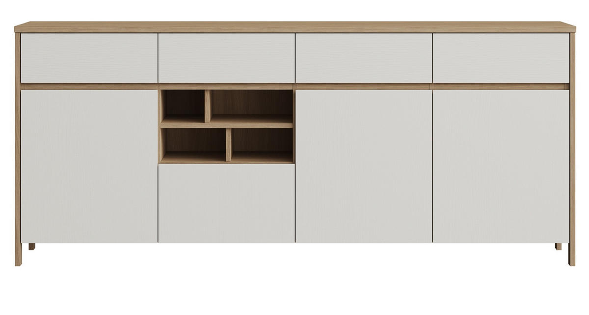 SIDEBOARD weiß, Eiche, Kommode skandinavisch 193 cm, Soft-Close, Finnes - Eichefarben/Weiß, Holzwerkstoff/Metall (193/85/39cm) - Furn.Design