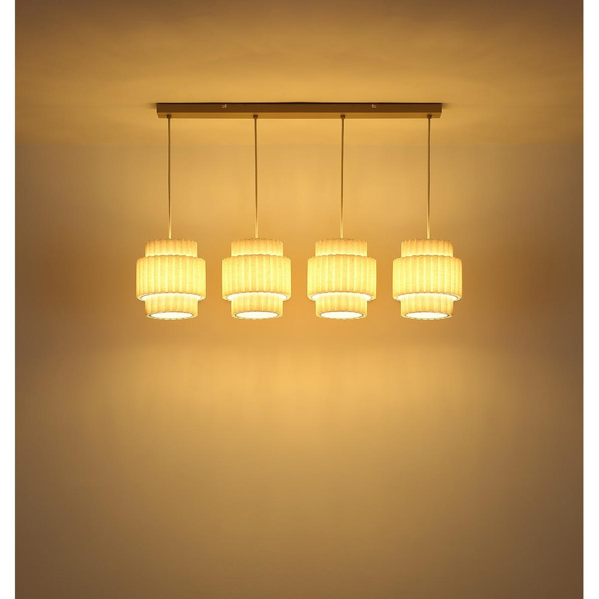 PENDELLEUCHTE CALIRA, Metall, Textil, Beige - Bernsteinfarben, Metall (98/20/150cm) - Globo Lighting