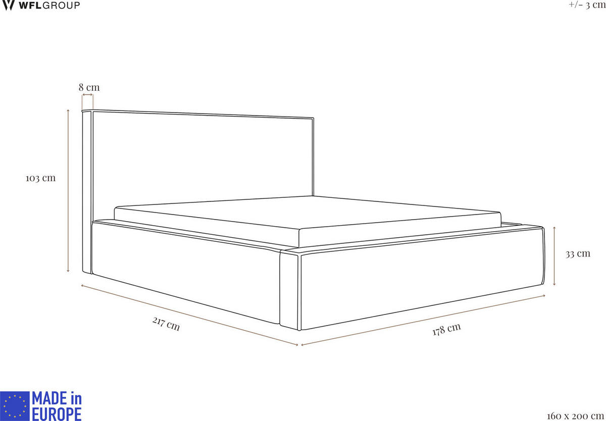 POLSTERBETT Terra mit Bettkasten, Schwarz Boucle 160x200 cm - Birkefarben/Schwarz, Holz/Holzwerkstoff (160/200cm) - WFL GROUP