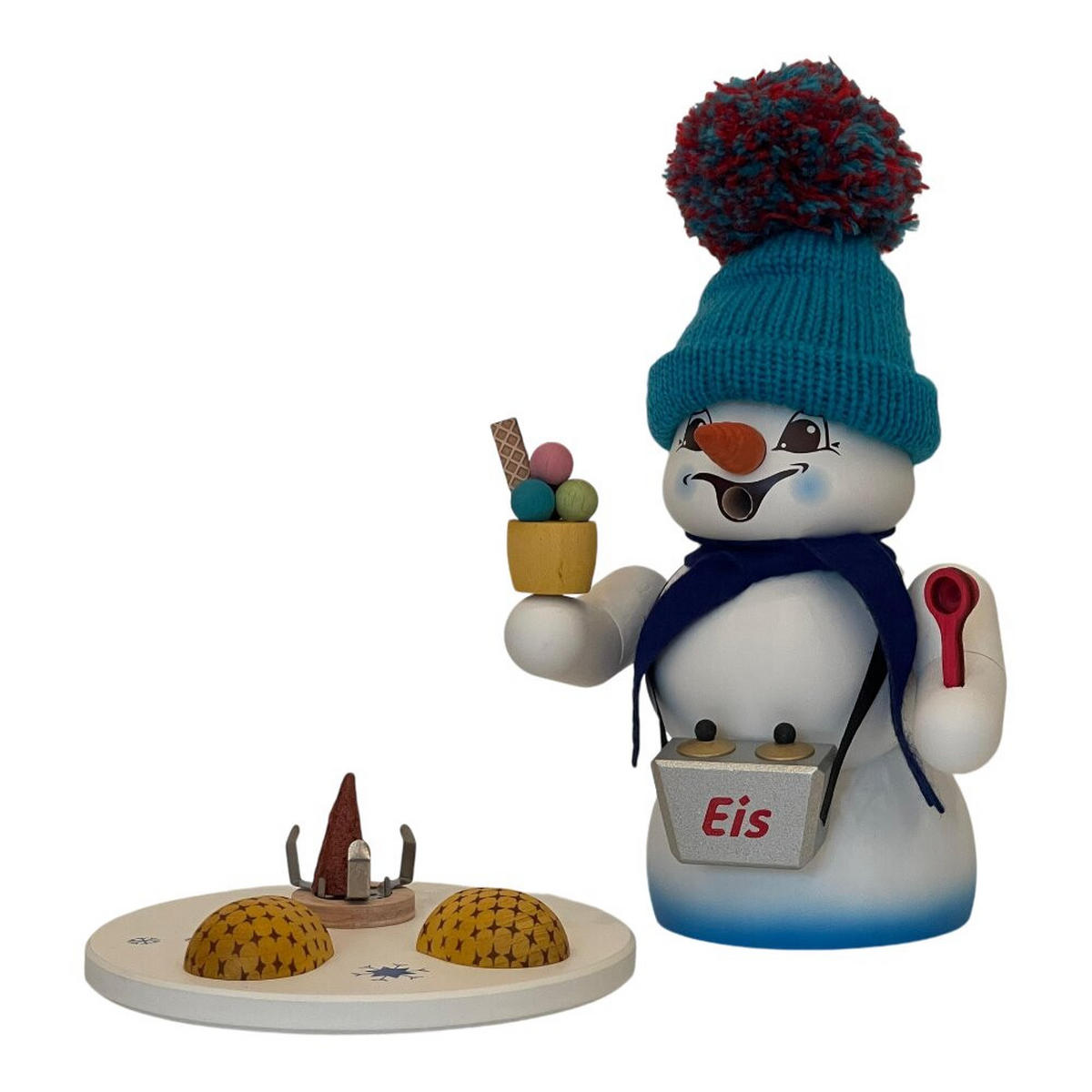 RAUCHFIGUR Schneemann Weiß Eisverkäufer 19 cm - Multicolor, Holz (15/19/0.1cm)