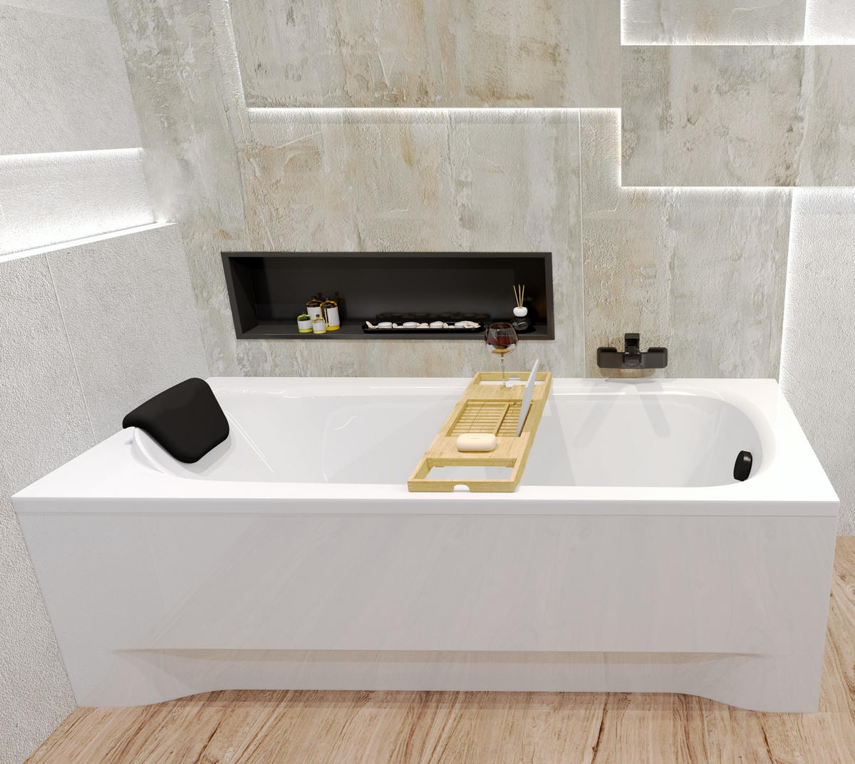 BADEWANNE Rechteck BONA 160/70 + Ablage + Kopfstütze Ablauf Füße - Weiß, Kunststoff (70/53.5/160cm) - bad land