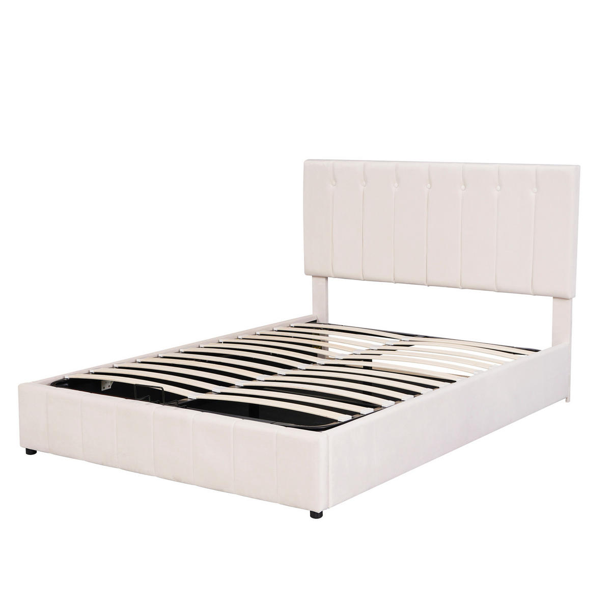 POLSTERBETT mit Stauraum 140x200 cm Samt Cremeweiß - Beige, Metall (140/200cm) - Meubliv